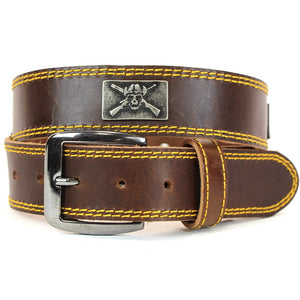 OUT1001 - Leather OUTLAW Belt with YELLOW stitching and Outlaw Conchos