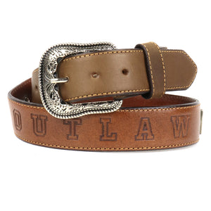 OUT1002 - Distressed Leather OUTLAW Belt with Conchos & "OUTLAW" Stamped in Back