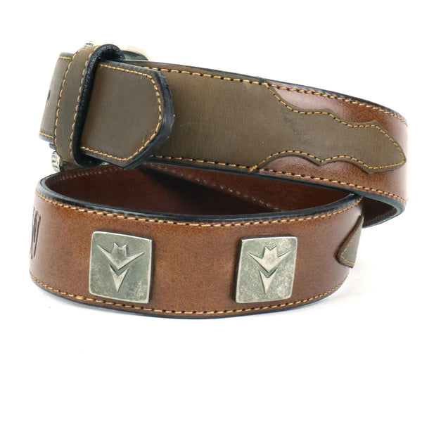 OUT1002 - Distressed Leather OUTLAW Belt with Conchos & "OUTLAW" Stamped in Back